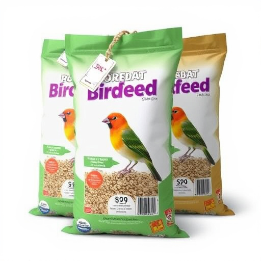 Bulk bird feed bags with price tags