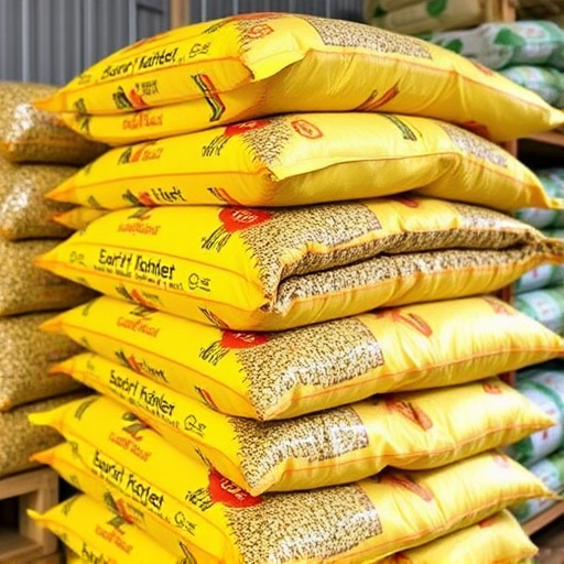 Bulk bird seed bags stacked neatly