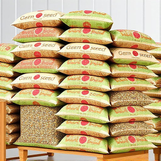 Bulk bird seed bags stacked neatly
