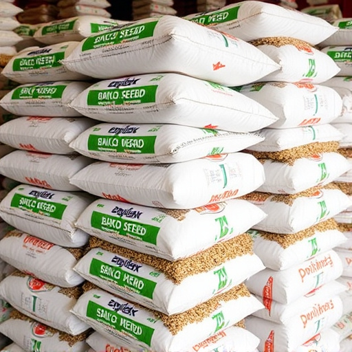 Bulk bird seed bags stacked neatly