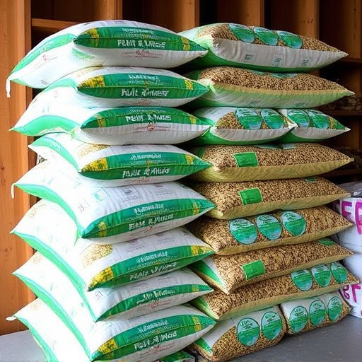 Bulk bird seed bags stacked neatly