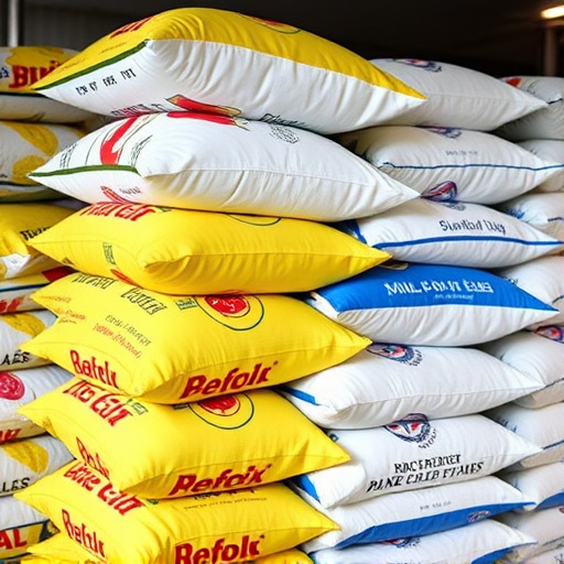 Bulk bird seed bags stacked neatly
