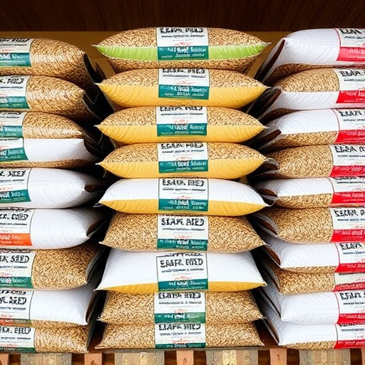 Bulk bird seed bags stacked neatly