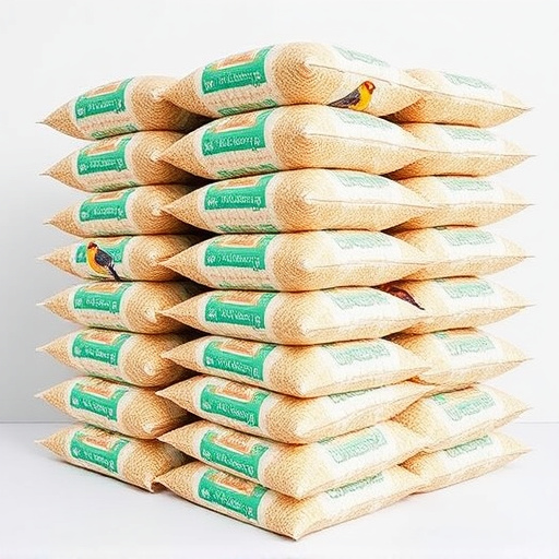 Bulk bird seed bags stacked neatly