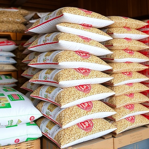 Bulk bird seed bags stacked neatly