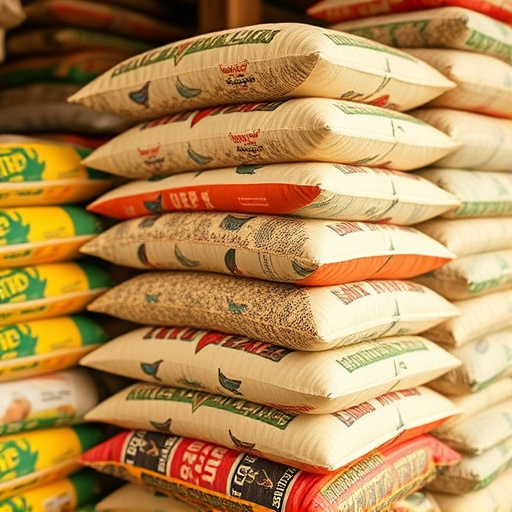 Bulk bird seed bags stacked neatly