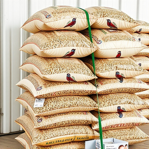 Bulk bird seed bags stacked neatly