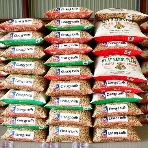 Bulk bird seed bags stacked neatly