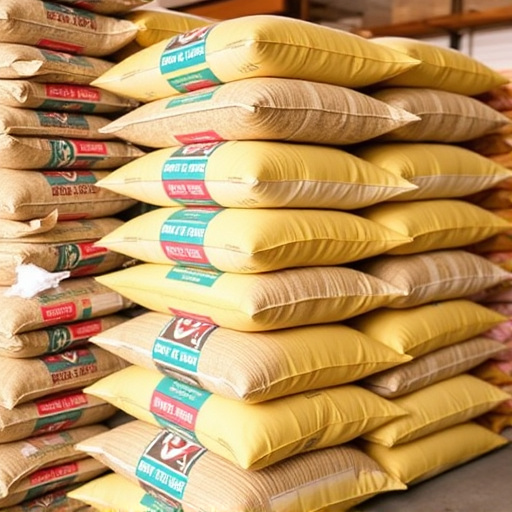 Bulk bird seed bags stacked neatly
