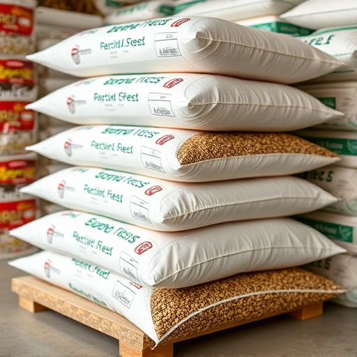 Bulk bird seed bags stacked neatly