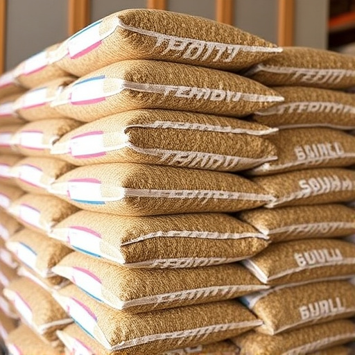 Bulk bird seed bags stacked neatly
