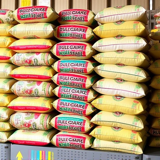 Bulk bird seed bags stacked neatly