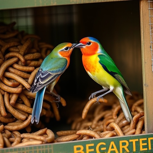 Cage-protected mealworms for garden birds