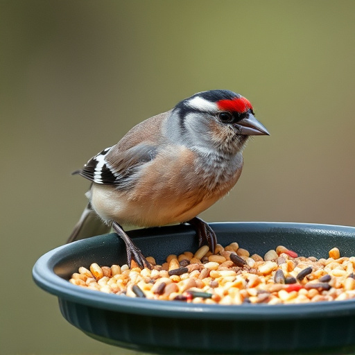 Chaffinch pecking at seed tray