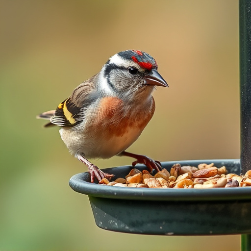 Chaffinch pecking at seed tray