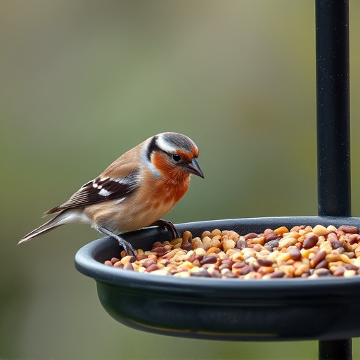 Chaffinch pecking at seed tray