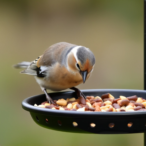 Chaffinch pecking at seed tray