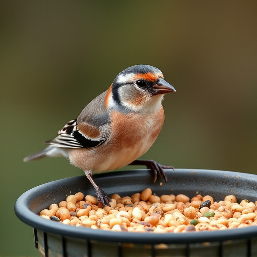 Chaffinch pecking at seed tray