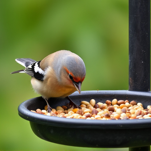 Chaffinch pecking at seed tray