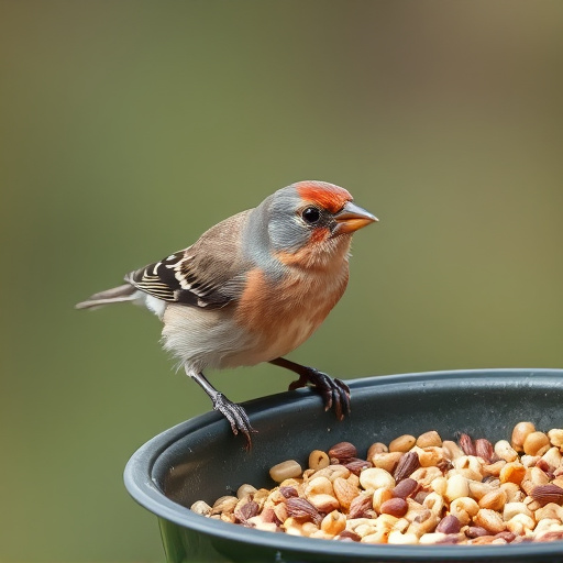 Chaffinch pecking at seed tray