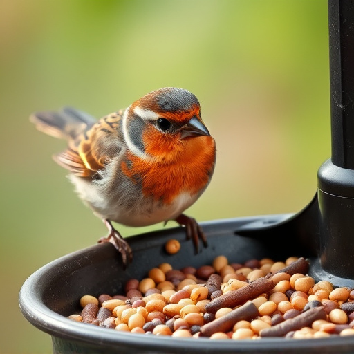Chaffinch pecking at seed tray