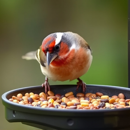 Chaffinch pecking at seed tray