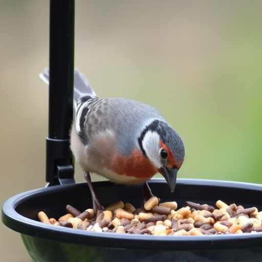 Chaffinch pecking at seed tray