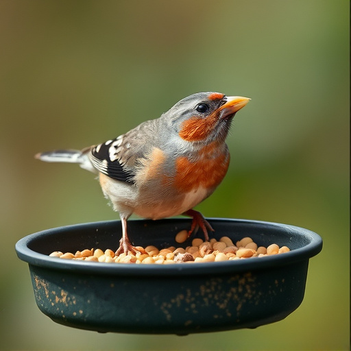 Chaffinch pecking at seed tray