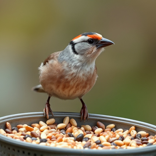 Chaffinch pecking at seed tray