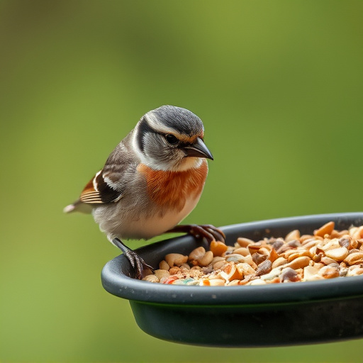 Chaffinch pecking at seed tray