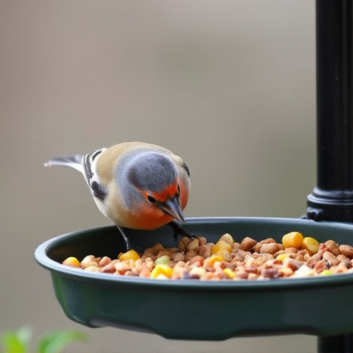 Chaffinch pecking at seed tray