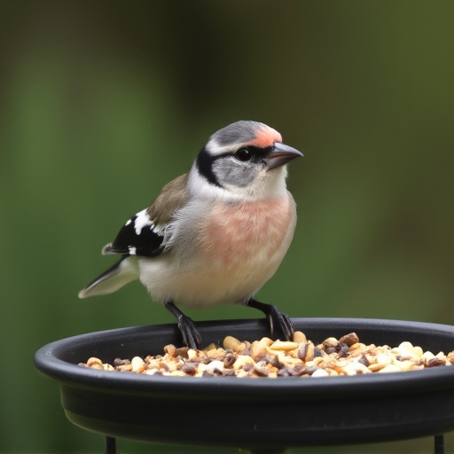 Chaffinch pecking at seed tray