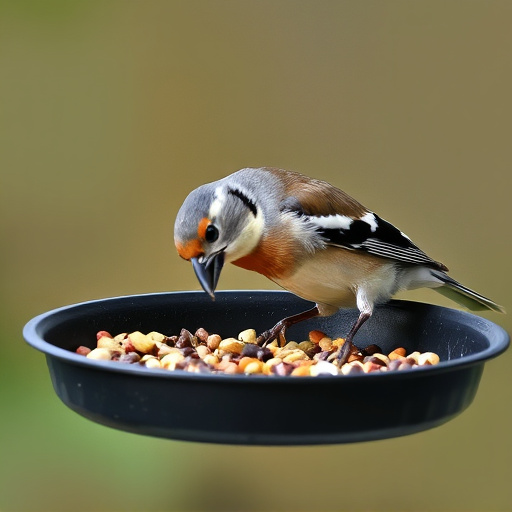 Chaffinch pecking at seed tray