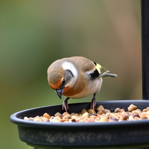 Chaffinch pecking at seed tray