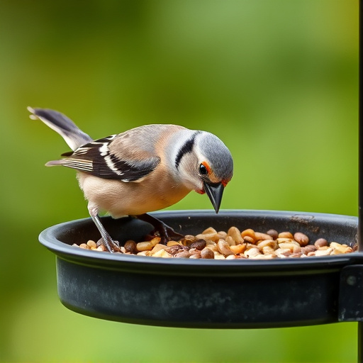 Chaffinch pecking at seed tray
