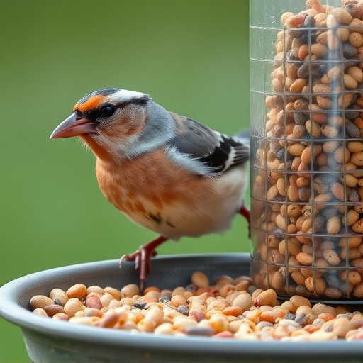 Chaffinch pecking at seed tray