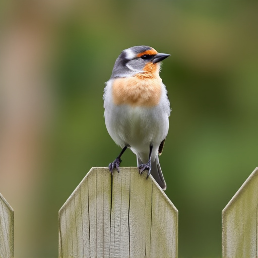 Chaffinch perched on wooden fence