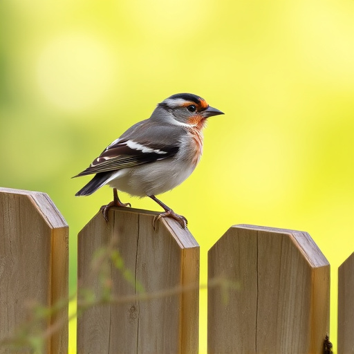 Chaffinch perched on wooden fence