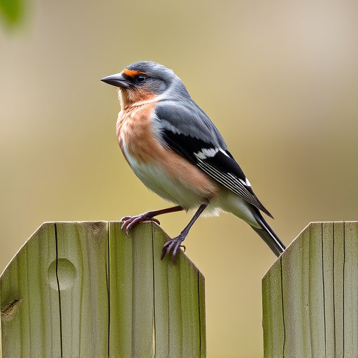 Chaffinch perched on wooden fence
