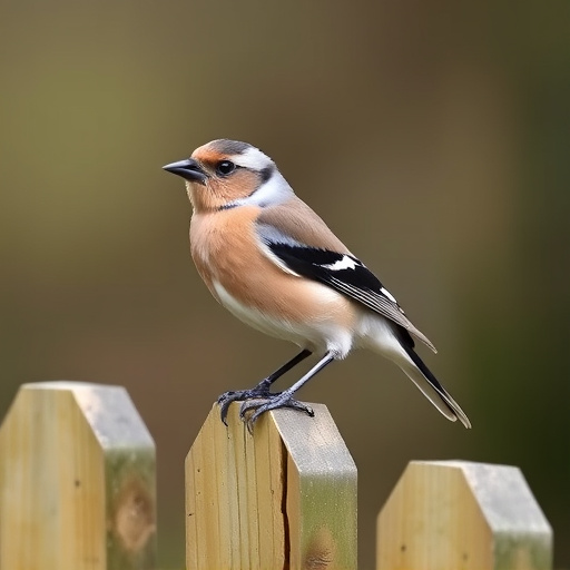 Chaffinch perched on wooden fence