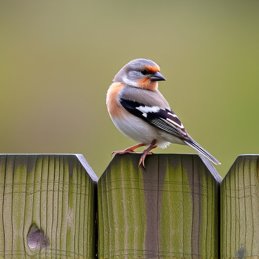 Chaffinch perched on wooden fence