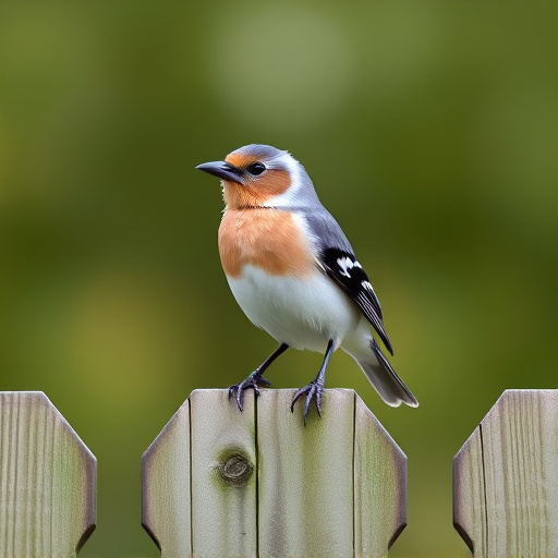Chaffinch perched on wooden fence