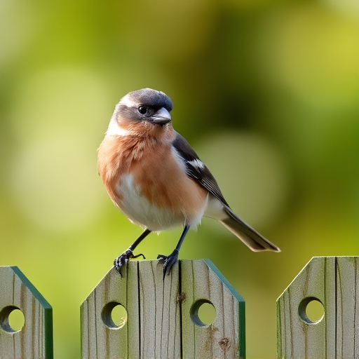 Chaffinch perched on wooden fence
