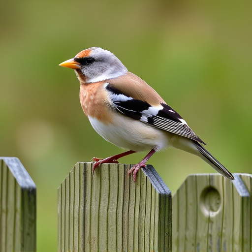 Chaffinch perched on wooden fence