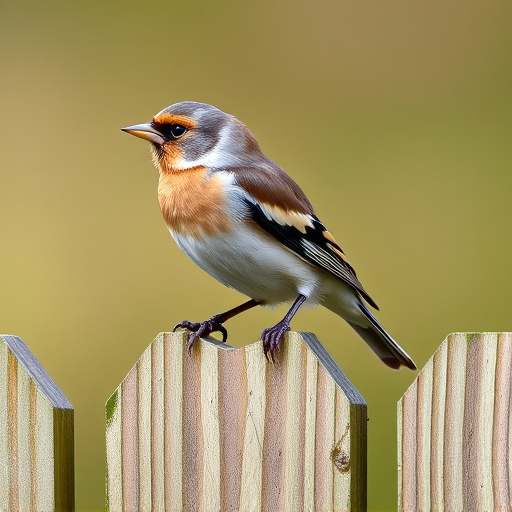 Chaffinch perched on wooden fence