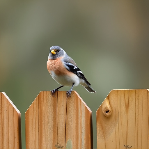 Chaffinch perched on wooden fence