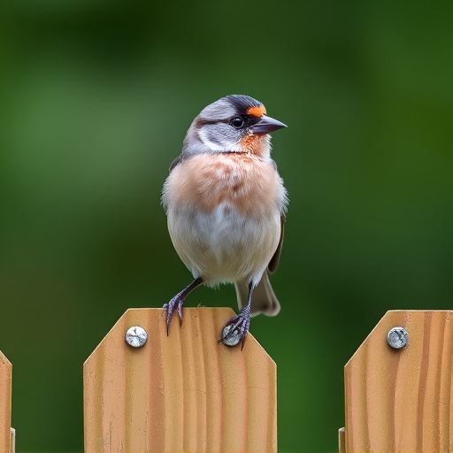 Chaffinch perched on wooden fence