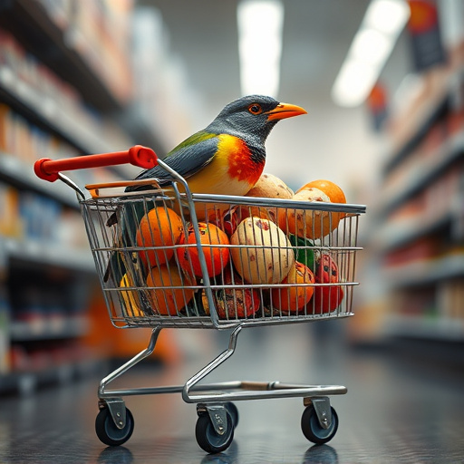Checkout cart filled with bird