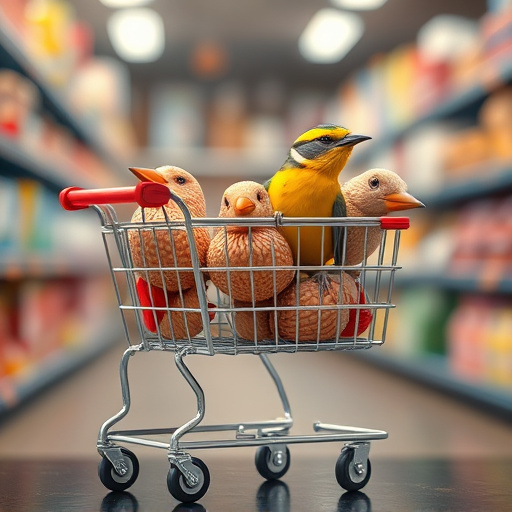 Checkout cart filled with bird