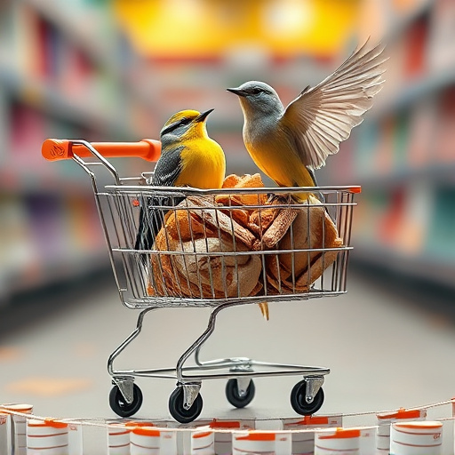 Checkout cart filled with bird